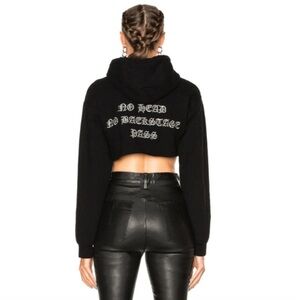 Rta black embroidered hoodie "no head no backstage pass" cropped Size S